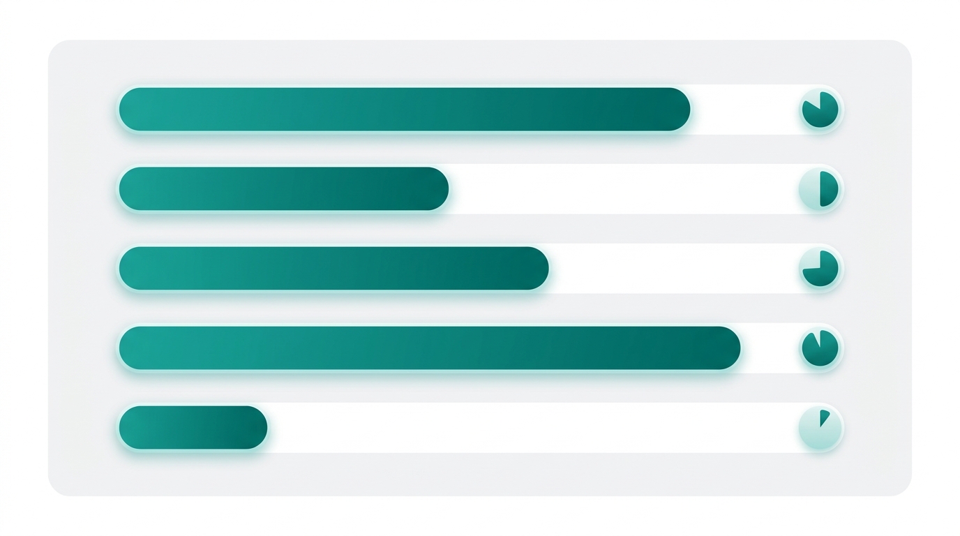 Five stacked horizontal progress bars filled to different lengths in teal represent independent quality dimension scores in a clean audit panel layout.