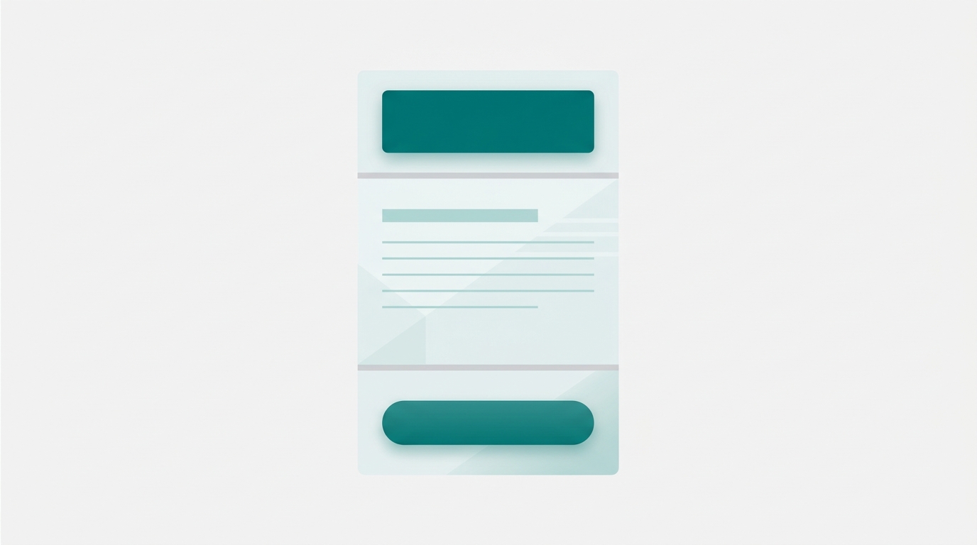 A clean blog post layout card divided into three labeled zones showing a direct answer block at the top, supporting detail in the middle, and a call-to-action button at the bottom.