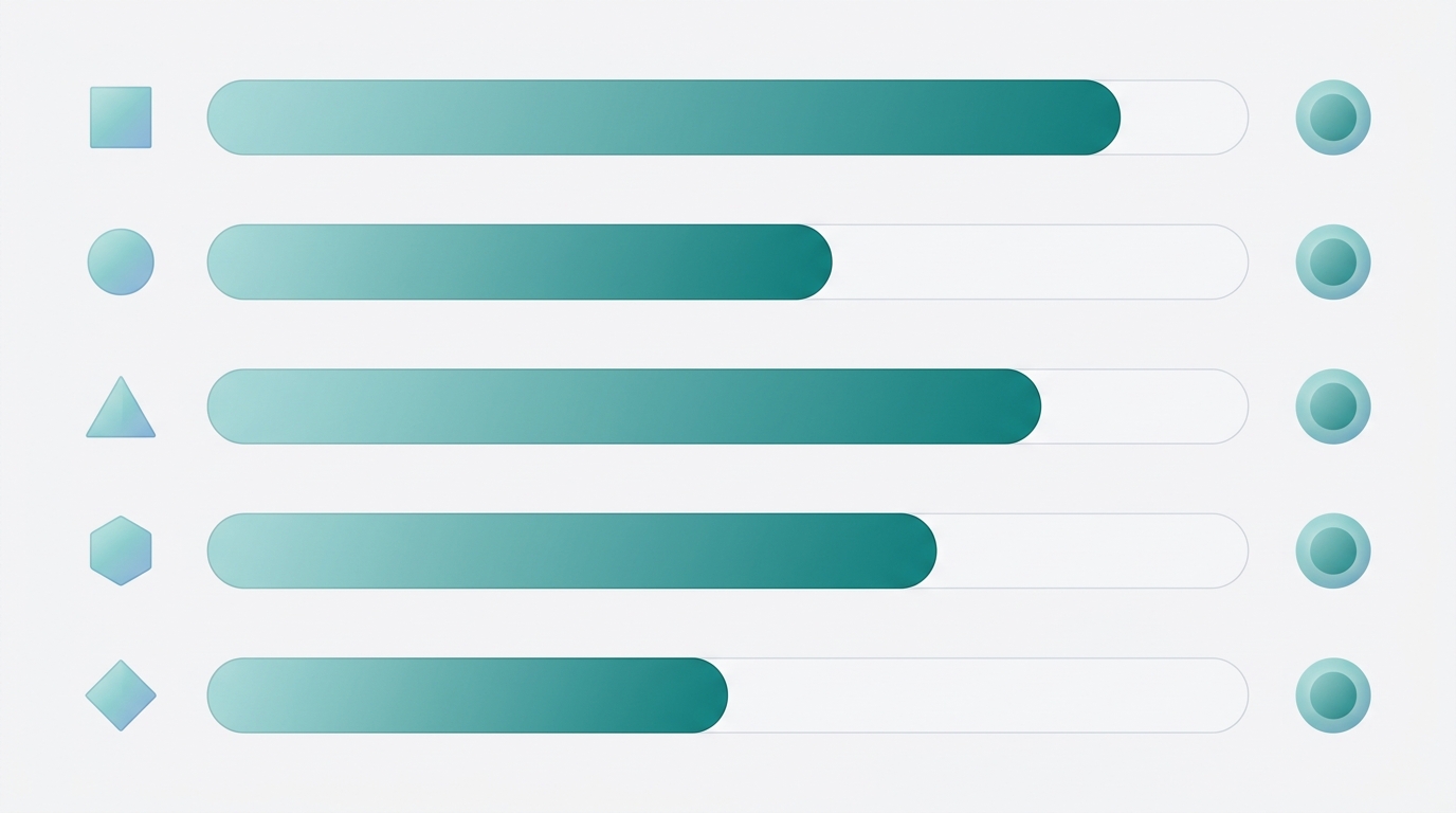 A horizontal five-row scorecard with progress bars filled to varying lengths in teal, representing five quality dimensions scored at the outline stage.