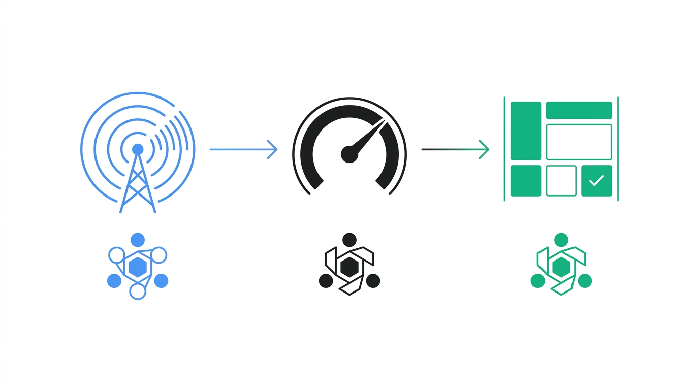 A horizontal flow diagram showing competitor signal detection moving through a scoring stage and into structured battle card output, with agent icons at each step.