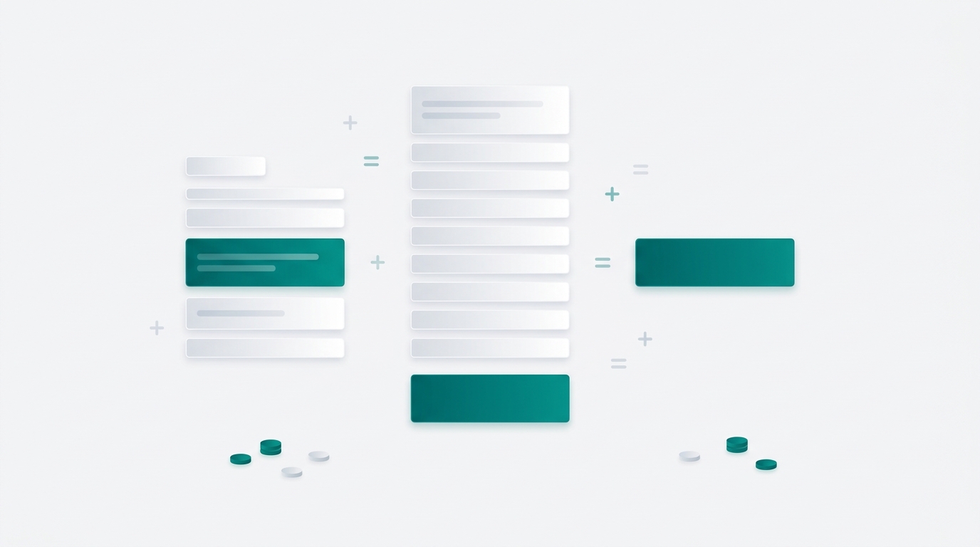 Three columns of stacked cost bars at different heights, showing how hidden add-ons change total pricing between tools.