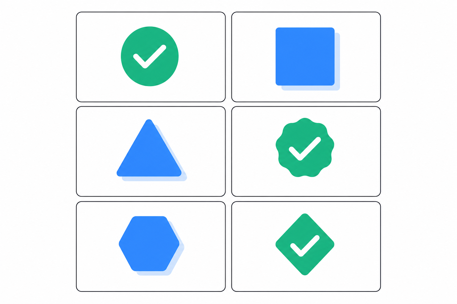 A grid of rounded tiles with checkmark icons comparing fit across three owner roles and two tools.